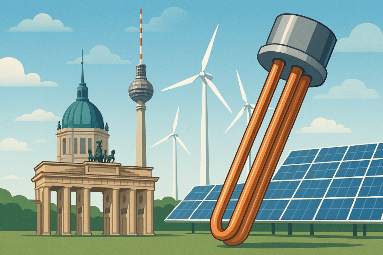 Baustart für eine 120-MW-Power-to-Heat-Anlage am Heizkraftwerk Berlin-Mitte: Ab 2028 wandelt sie überschüssigen Wind- und Solarstrom in Fernwärme um, reduziert CO₂-Emissionen und versorgt künftig zehntausende Haushalte klimafreundlich mit Wärme und Warmwasser. Quelle: KI unterstützt - Copilot 05.05.2026