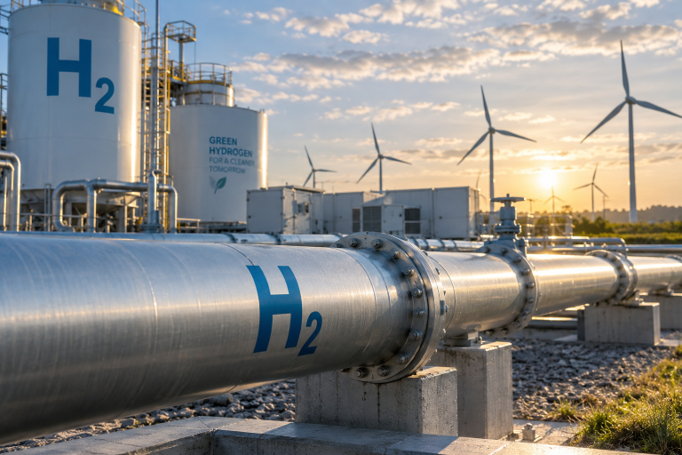 Der Hochlauf der Wasserstoffwirtschaft in Deutschland nimmt Fahrt auf – von neuen Elektrolyseprojekten über industrielle Nachfrage bis zum Aufbau des europäischen Wasserstoffnetzes. Quelle: KI generiert (ChatGPT - 11.09